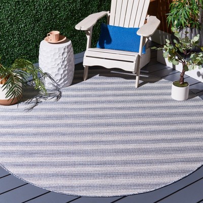 Hampton Blue Round Striped Wool and Synthetic Rug