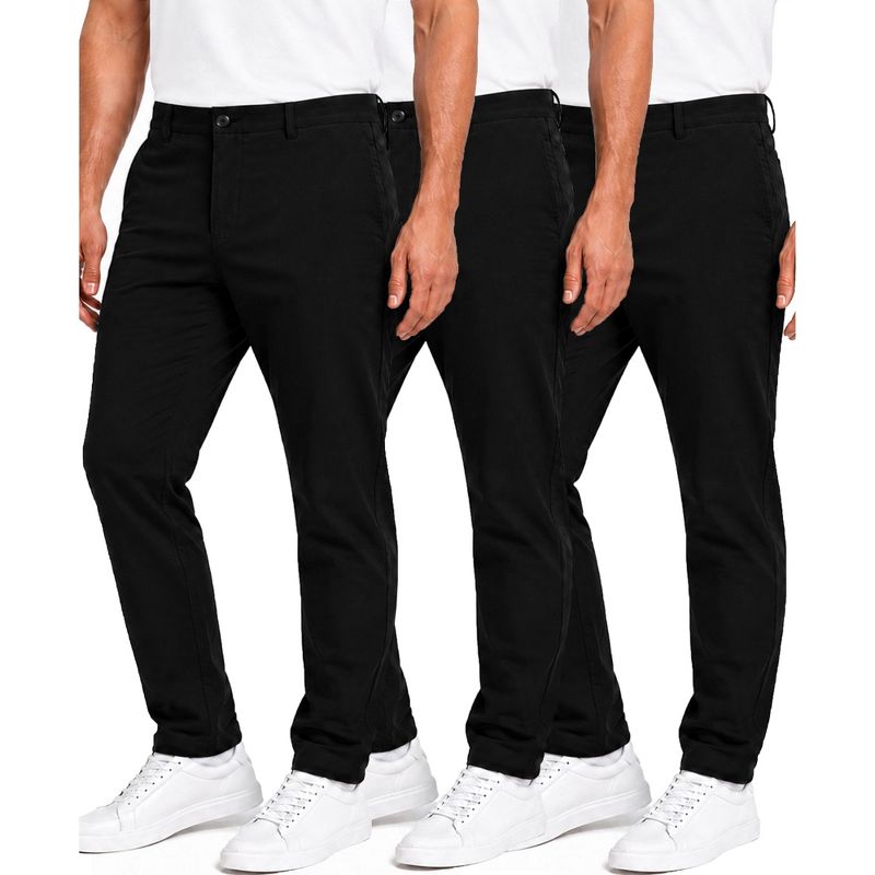 Blu Rock Men's Super Stretch Slim Fit Everyday Chino Pants-3 Pack - 30, Black