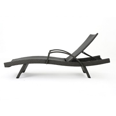 Gray Wicker Outdoor Adjustable Arm Chaise Lounges, Set of 2