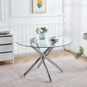 NicBex Space Saving Round Glass Dining Table with Cross Metal Legs,Modern Kitchen Table Bar Table,Dining Room Furniture - 1 of 4