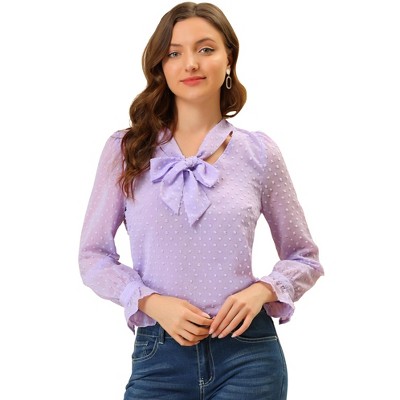 INSPIRE CHIC Women's Semi-sheer Tie Neck Swiss Dots Top Shirts