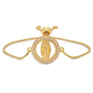 Steeltime Ladies 18k gold plated brass simulated diamonds Our Lady of Guadalupe drawstring bracelet - 1 of 4