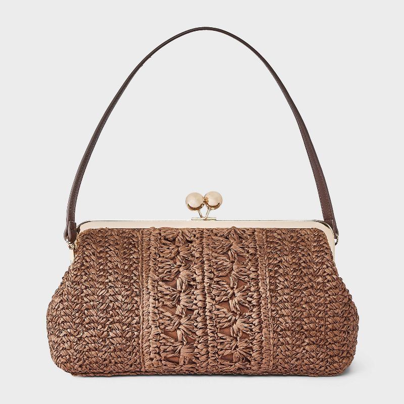 Straw Kiss Lock Clutch Bag - A New Day™ Natural Brown