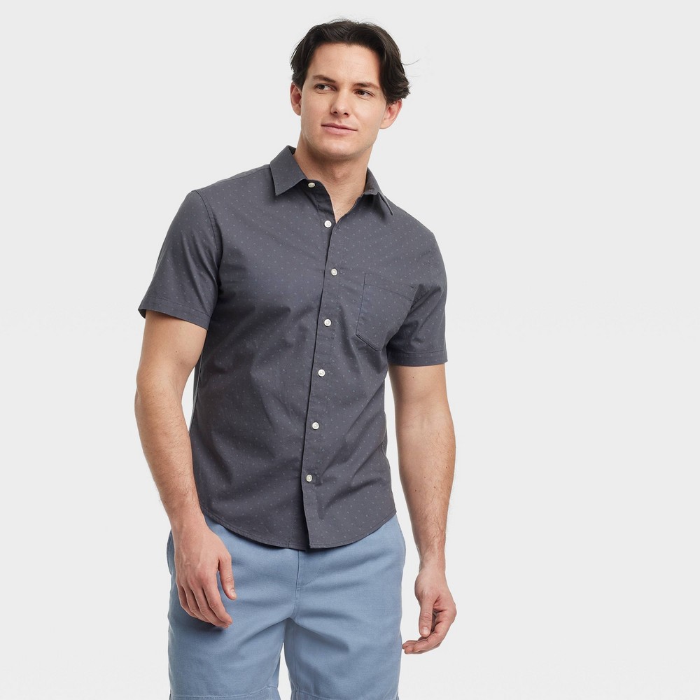Men's Short Sleeve Poplin Shirt - Goodfellow & Co™ Dark Gray XXL: Botanical Floral Pattern, Button Down Collar