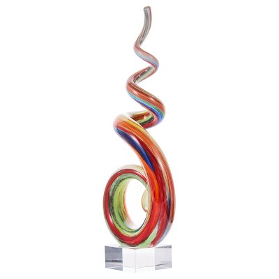 Hand Blown Multicolored Abstract Glass Sculpture, 12" Tall