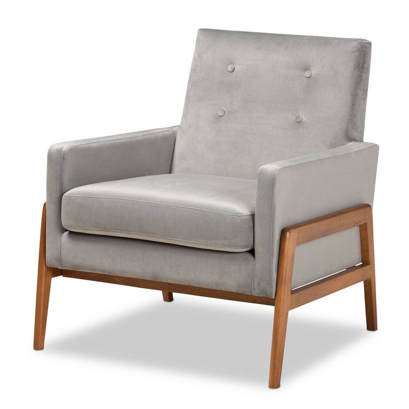 Perris Mid-Century Modern Velvet Fabric Upholstered Wood Lounge Chair - Baxton Studio, 1 of 10