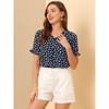 Allegra K Women's Button V Neck Full Placket Short Sleeve Floral Top - 3 of 4