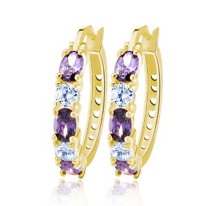 Hoop Earrings for Women Purple Cubic Zirconia White Gold Plated Ginger Lyne Collection - 1 of 4