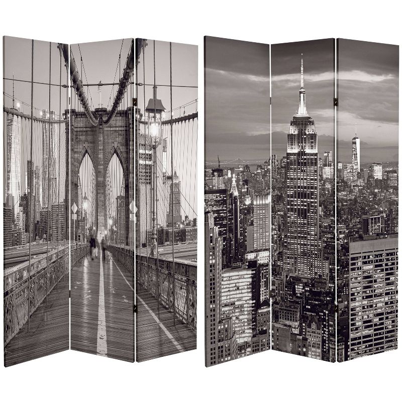 6&#34; Double Sided New York Bridge Canvas Room Divider Gray - Oriental Furniture, 1 of 8
