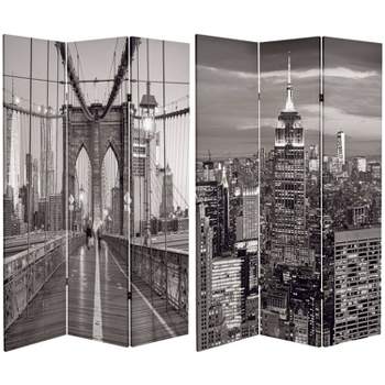 6" Double Sided New York Bridge Canvas Room Divider Gray - Oriental Furniture