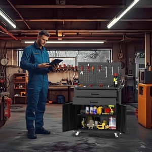 Garvee Rolling Tool Box with Drawers, Toolbox Organization W/Pegboard and Adjustable Shelf for Garage, Black - 1 of 4