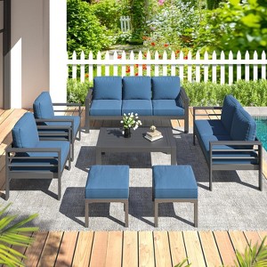 COWLOWN 7 Piece Blue Modern Aluminum Outdoor Patio Furniture Set, Ideal for Balcony, Porch, Lawn & Other Outdoor Spaces - 1 of 4