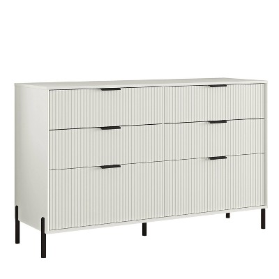 Off-White Vertical 6-Drawer Double Dresser with Soft Close