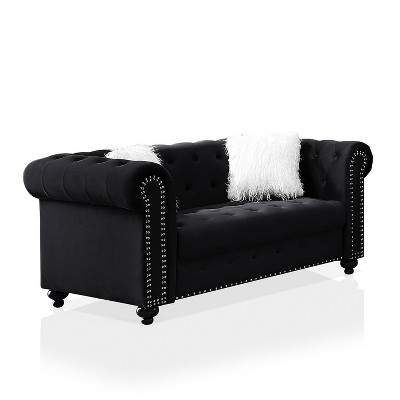 Paseo Button Tufted Loveseat with Nailhead Trim Black - miBasics