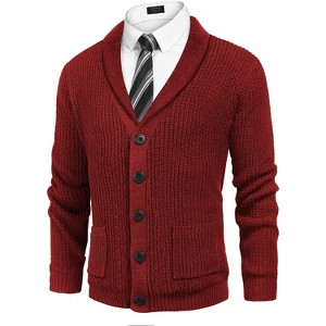 COOFANDY Men's Shawl Collar Cardigan Sweater Slim Fit Cable Knit Button up Sweater with Pockets - 1 of 4