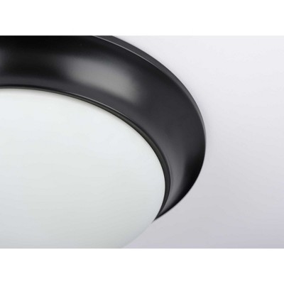 Matte Black and Etched Glass 14" Flush Mount Light