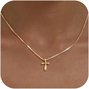 Dainty Cross Necklace for Women - 14K Gold/Silver Plated Christian Faith Jewelry Gift - 1 of 4