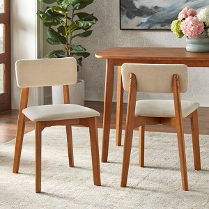 Buylateral Set of 2 Nettie Mid Century Modern Upholstered Dining Chairs Walnut/Beige - 1 of 4