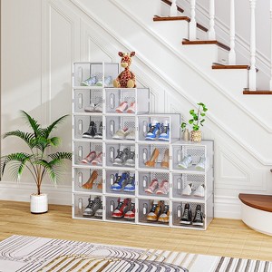 KTMBDW Plastic Shoe Organizer, Shoe Storage with Front Door, Shoe Rack 18 Pack Shoe Boxes Clear, Sneaker Storage, Shoe Organizer for Closet - 1 of 4