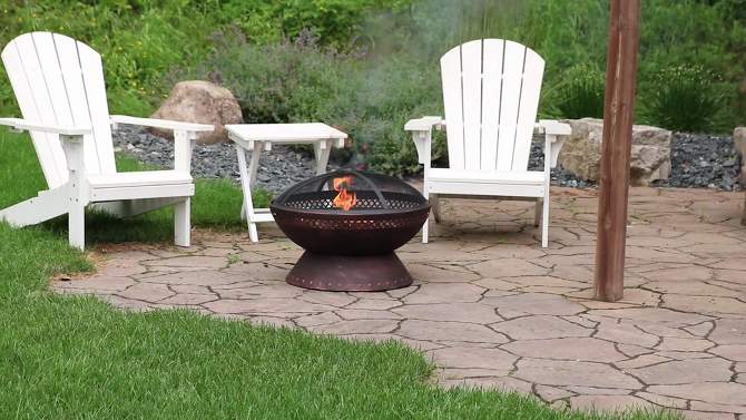 Sunnydaze Outdoor Camping or Backyard Steel Chalice Fire Pit with Spark Screen and Log Poker - 25" - Copper Finish, 2 of 10, play video