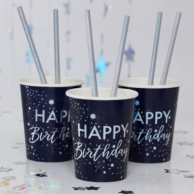 "Happy Birthday" Iridescent Foiled Paper Cups