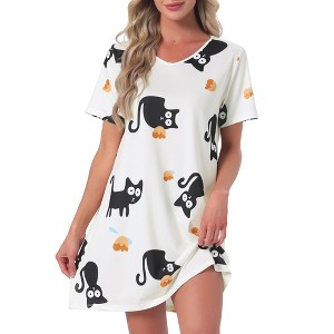 INSPIRE CHIC Women's Nightgown Short Sleeve Printed Sleepwear Sleepshirts Cute Night Shirts Soft Stretchy Pajama Dress - 1 of 4