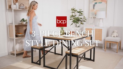 Brown and Black 3-Piece Bench Style Dining Set with MDF Wood