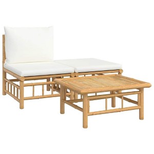 vidaXL 3 Piece Patio Lounge Set with Cream White Cushions Bamboo - 1 of 4