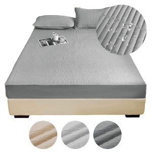 Unique Bargains Lattice Stitching Fitted Sheet 1 Pc - 1 of 4