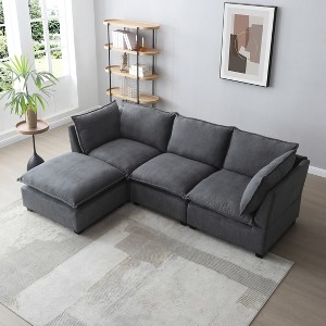 GDFStudio Leno 105'' Modern 5-Seater L-Shaped Linen Upholstered Sectional Sofa with 1 Ottoman - 1 of 4