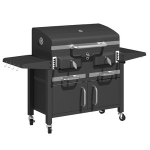 EROMMY 37.8" Dual Zone Charcoal Bbq Grill With Adjustable Charcoal Trays And 2 Foldable Side Table - 1 of 4