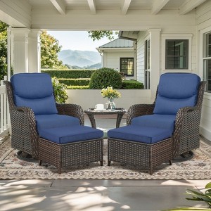 POCASSY 5 Piece Patio Furniture Set with Swivel Chairs and Ottomans, High Back Deep Seat Cushioned Wicker Swivel Patio Chairs Set of 2 with Ottoman - 1 of 4
