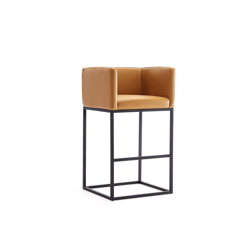 Photos - Chair Embassy Metal Counter Height Barstool Clay - Manhattan Comfort: Faux Leather, Low Back, Footrest