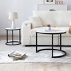 Set of 2 Nesting Round Coffee Tables with MDF Top and Metal Frame, Marble and Wood-Patterned, Modern Industrial Design for Living Room - 3 of 4