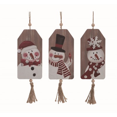 Transpac Wood Multicolor Christmas Snowman Tag Decor Set of 3