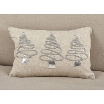 Beige and Silver Christmas Tree Lumbar Throw Pillow