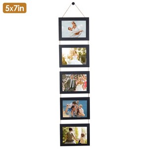 "5x7 Inch Wall Hanging Picture Collage Frame, 5-Opening Rustic Wood Photo Frame for Wall Decor" Black - 1 of 3