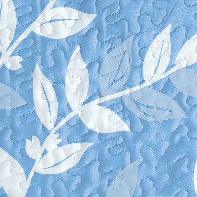 Standard Blue Polyester Pillow Sham with Leaf Design