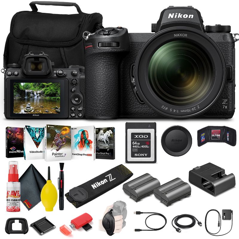 Nikon Z 7II Mirrorless Digital Camera 45.7MP with 24-70mm f/4 Lens (1656) + 64GB XQD Card + EN-EL15c Battery + Corel Photo Software + Case + HDMI, 1 of 5