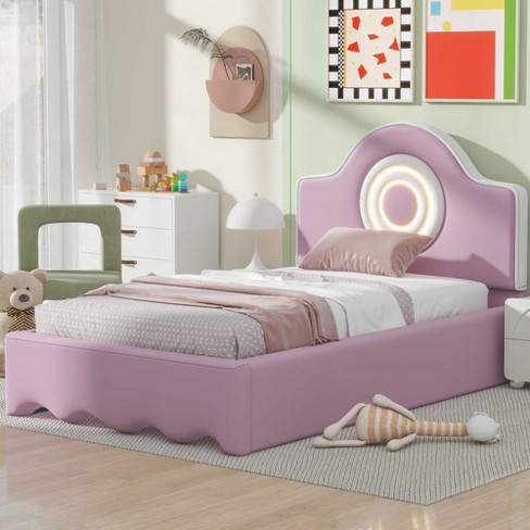 Twin Size Upholstered Platform Bed With Led Headboard, Pink 4a ...