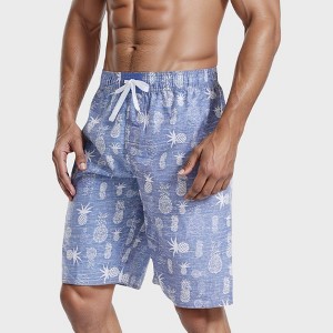 Anna-Kaci Swim Men's Pineapple Print Swim Trunks with Adjustable Drawstring Waist and Lightweight Quick-Dry Fabric - 1 of 4