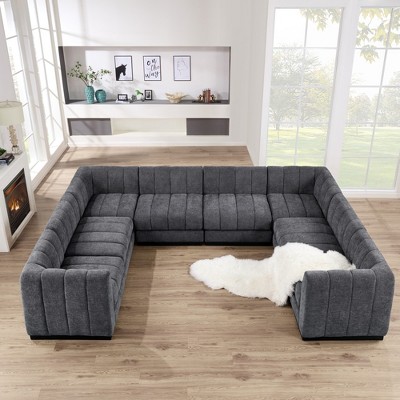 192”  U Shape Chenille Sectional Couch, 8 Seater Oversized Modular Sofa Set for Living Room Office-Morden Fort