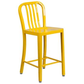 Flash Furniture Commercial Grade 24" High Metal Indoor-Outdoor Counter Height Stool with Vertical Slat Back