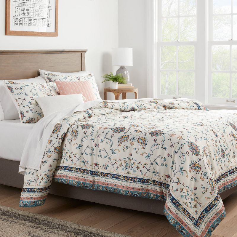 5pc Floral Border Print Comforter Bedding Set Blue/Pink/Yellow - Threshold™, 2 of 13