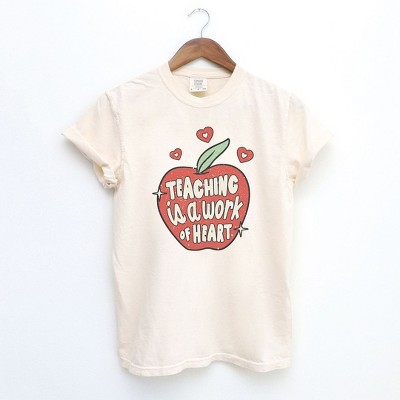 Simply Sage Market Women's Teaching Is A Work of Heart Apple Short Sleeve Garment Dyed Tee
