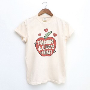 Simply Sage Market Women's Teaching Is A Work of Heart Apple Short Sleeve Garment Dyed Tee - 1 of 2