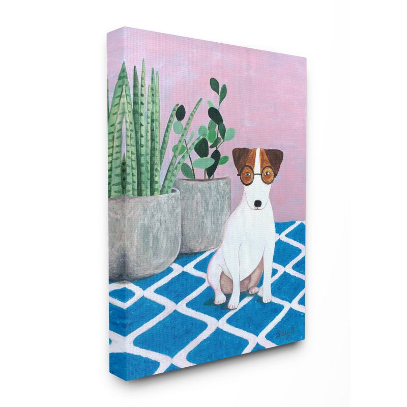 Stupell Industries Dog With Plants Pink Blue Pet Painting, 1 of 6