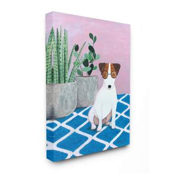 Stupell Industries Dog With Plants Pink Blue Pet Painting