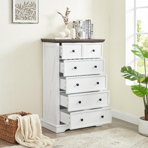 6 Drawers Dresser For Bedroom, Wood 6 Chest Of Drawer, Modern Wide Dresser, Storage Dresser Organizer Unit For Home Office, Living Room - 1 of 4