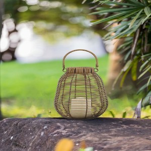 AZL1 Life Concept Decorative Lantern with Rattan Woven Candle Design Timer Function for Living Room Entryway Bedroom, Brown, 16"*12"*12" - 1 of 4